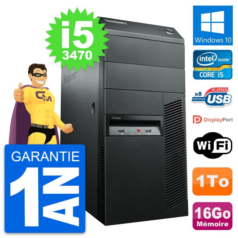 Lenovo ThinkCentre M92p Core i5-3470 16GB RAM 1TB HDD Windows 10 WiFi Desktop PC