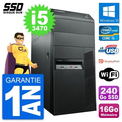 Lenovo ThinkCentre M92p Desktop PC - Intel i5-3470, 16GB RAM, 240GB SSD, Windows 10, WiFi