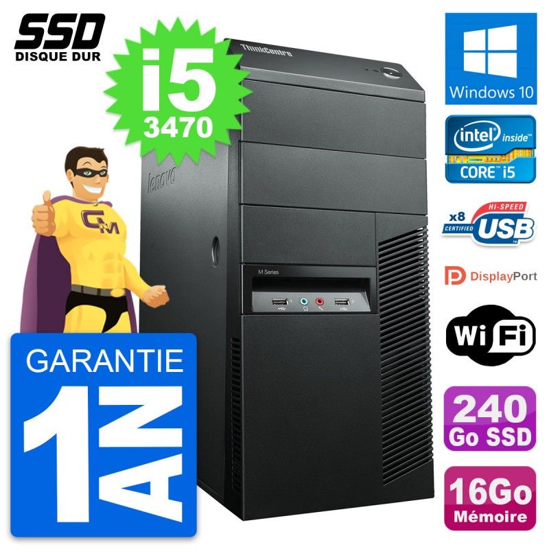 Lenovo ThinkCentre M92p Desktop PC - Intel i5-3470, 16GB RAM, 240GB SSD, Windows 10, WiFi