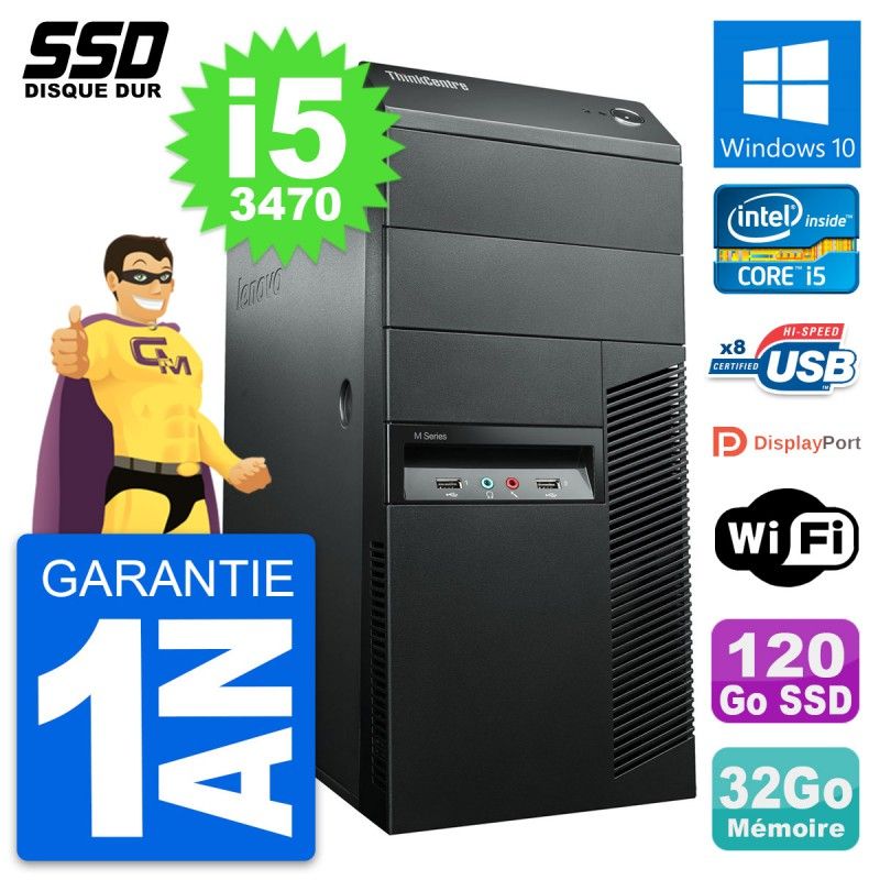 Lenovo ThinkCentre M92p Desktop PC - Intel i5-3470, 32GB RAM, 120GB SSD, Windows 10, WiFi