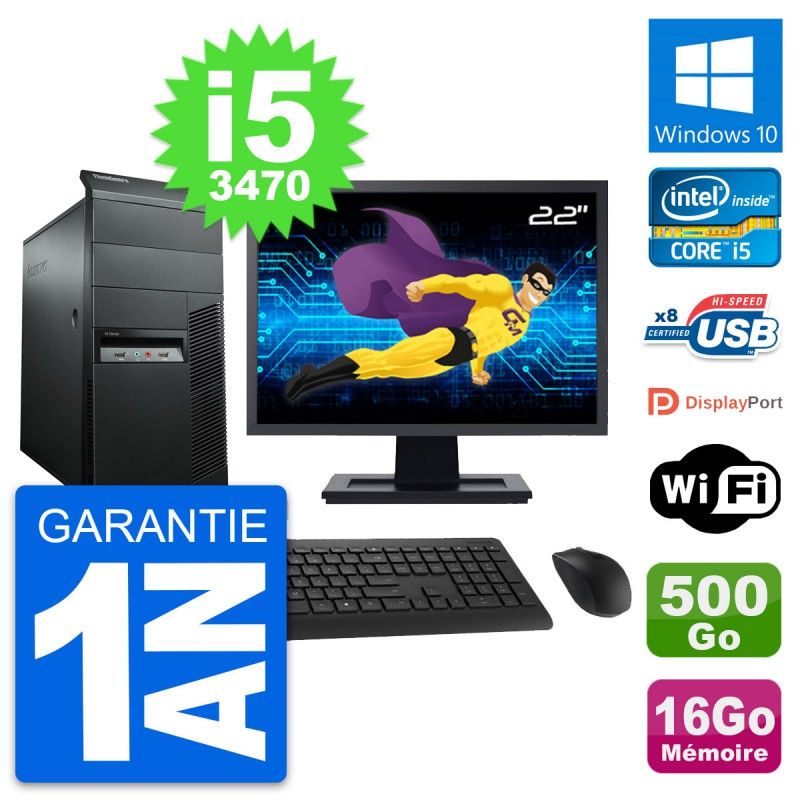 Lenovo M92p 22-Inch Desktop Computer, Intel Core i5-3470, 16GB RAM, 500GB HDD, Windows 10, WiFi