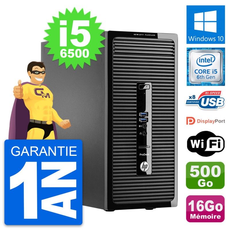 HP ProDesk 400 G3 MT Desktop Computer - Intel i5-6500, 16GB RAM, 500GB Storage, Windows 10, WiFi