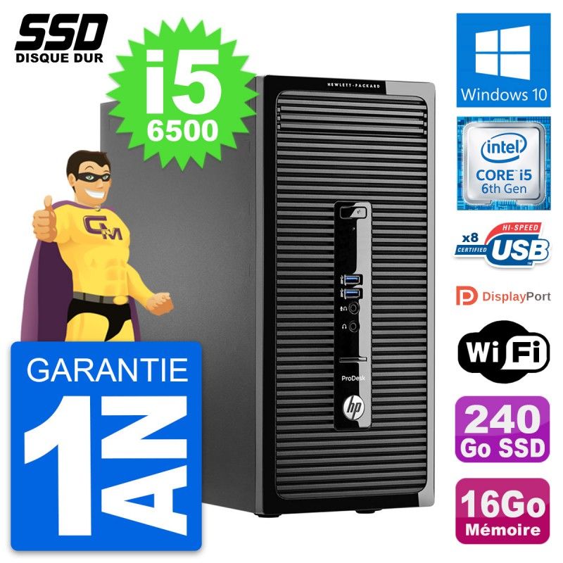 HP ProDesk 400 G3 MT - Intel i5-6500, 16GB RAM, 240GB SSD, Windows 10, WiFi
