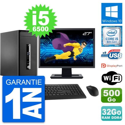 HP ProDesk 400 G3 MT Desktop PC, 27" Screen, i5-6500, 32GB RAM, 500GB HDD