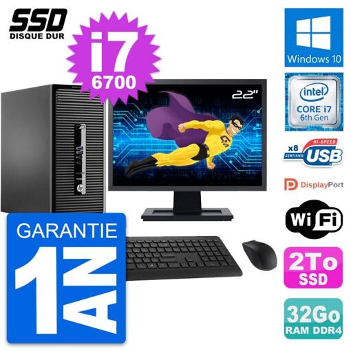HP ProDesk 400 G3 MT Desktop PC - 22" Screen, i7-6700, 32GB RAM, 2TB SSD, Windows 10, Wifi
