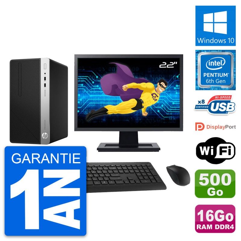 HP ProDesk 400 G4 MT Desktop PC - 22" Screen, Intel Pentium G4400, 16GB RAM, 500GB HDD, Windows 10