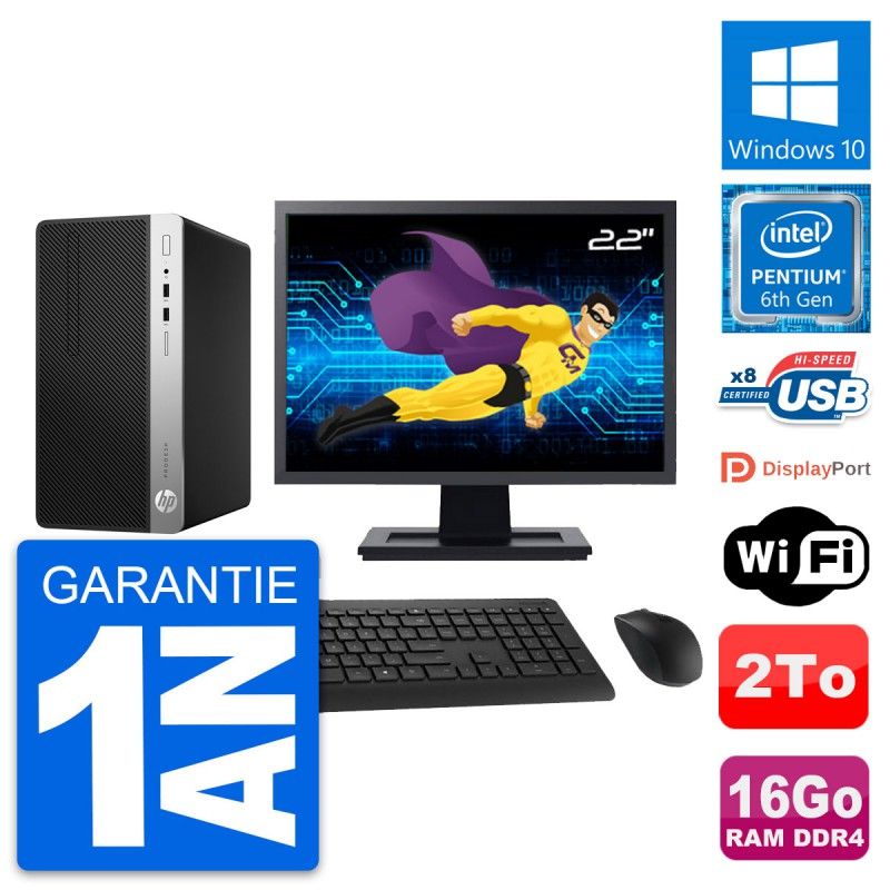 HP ProDesk 400 G4 MT Desktop PC - 22" Screen, Pentium G4400, 16GB RAM, 2TB Hard Drive, Windows 10