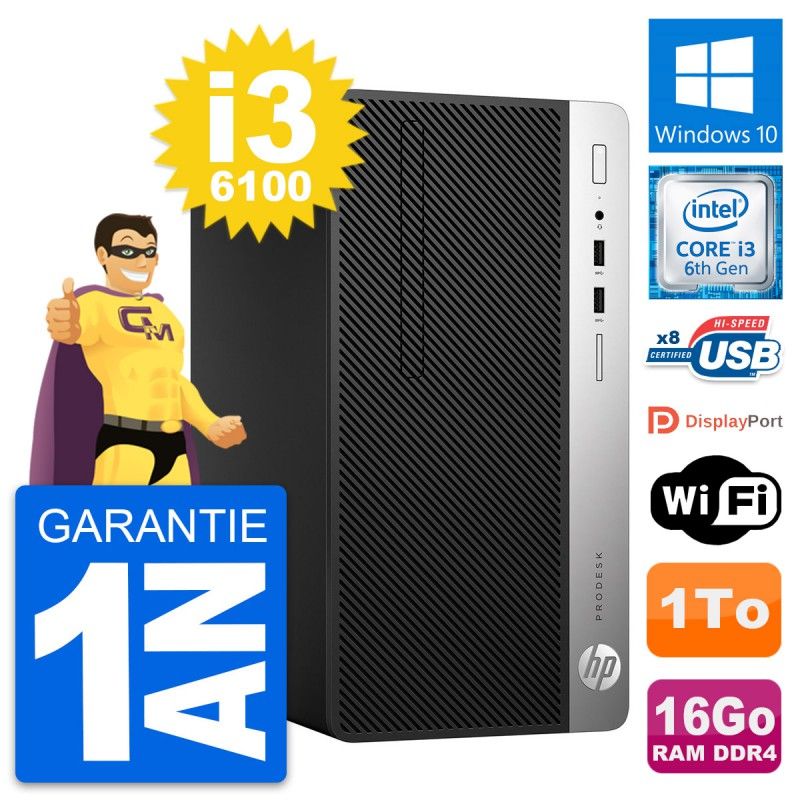 HP ProDesk 400 G4 MT Desktop PC - Intel i3-6100, 16GB RAM, 1TB HDD, Windows 10, WiFi