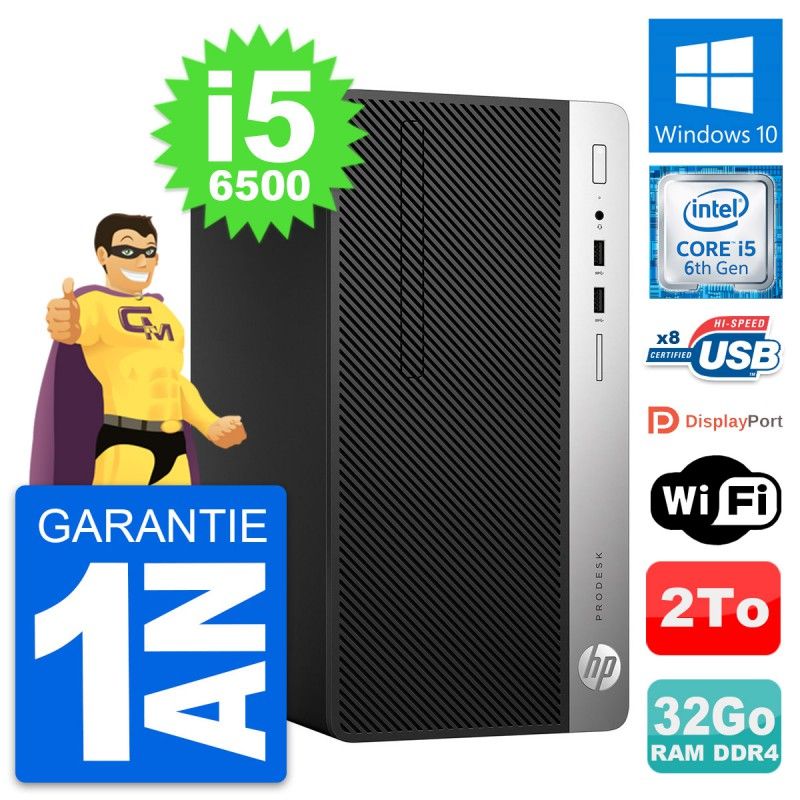 HP ProDesk 400 G4 MT Desktop PC - Intel i5-6500, 32GB RAM, 2TB HDD, Windows 10, WiFi