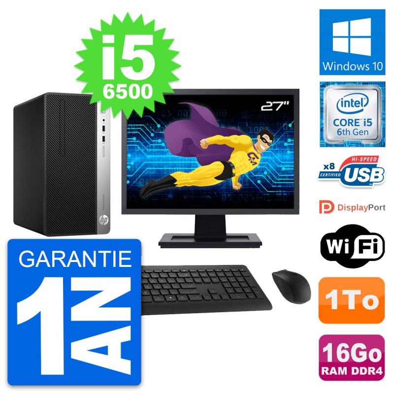 HP ProDesk 400 G4 MT Desktop PC - 27" Display, Intel i5-6500, 16GB RAM, 1TB Storage, Windows 10