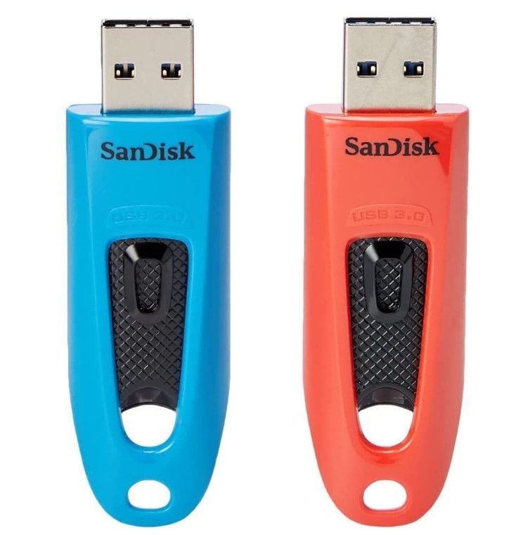 Clé USB SanDisk Ultra - 64 Go - USB 3.0 - Bleu, Rouge (lot de 2)