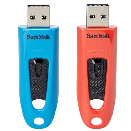 SanDisk Ultra USB Drive - 64GB - USB 3.0 - Blue, Red (2-Pack)