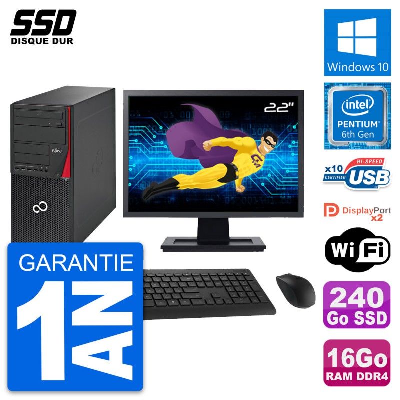 Fujitsu P756 22-inch PC Tower - Pentium G4400, 16GB RAM, 240GB SSD, Windows 10, WiFi