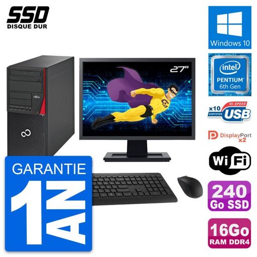 Torre PC Fujitsu P756 - Procesador Intel Pentium Dual-Core G4400, 16GB RAM, 240GB SSD, Windows 10, WiFi