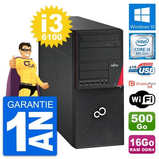 Fujitsu Esprimo P756 MT - Procesador Intel Core i3-6100, 16 GB de RAM, 500 GB HDD, Windows 10