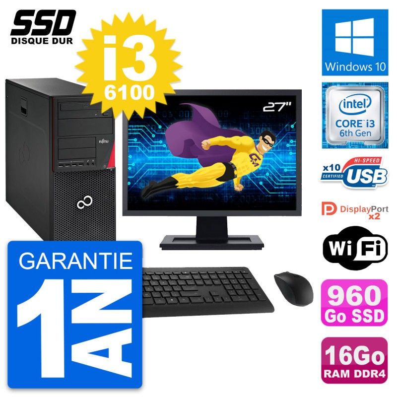 Fujitsu P756 27" All-in-One PC - Intel i3-6100, 16GB RAM, 960GB SSD, Windows 10