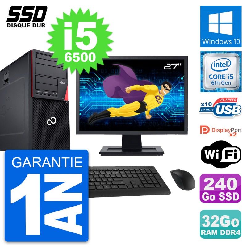 Fujitsu P756 27" All-in-One PC - Intel i5-6500, 32GB RAM, 240GB SSD, Windows 10