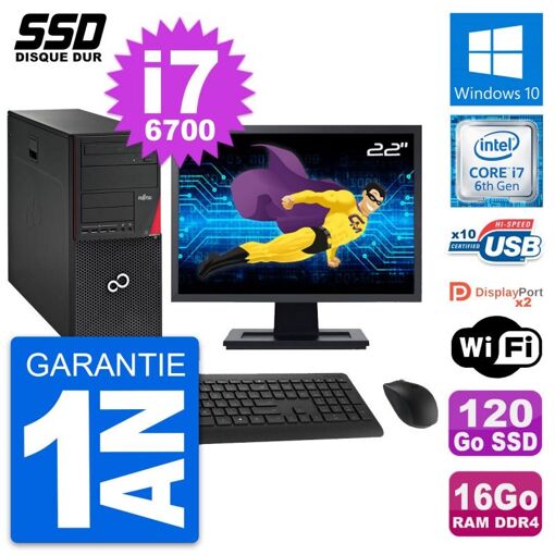 Torre Fujitsu P756 - Monitor de 22', Intel i7-6700, 16GB de RAM, 120GB SSD, Windows 10