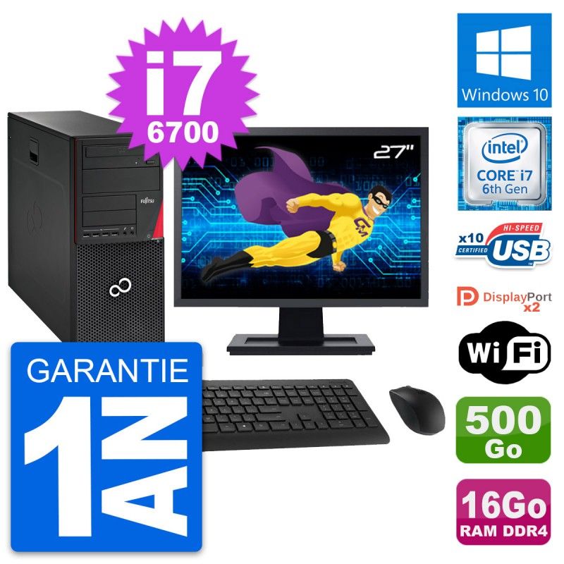 Fujitsu P756 MT Desktop Computer - 27" Screen, i7-6700, 16GB RAM, 500GB Storage, Windows 10, WiFi