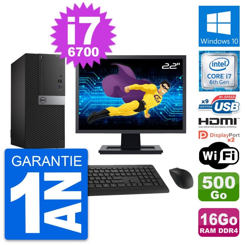 Dell OptiPlex 7050 22-inch Desktop PC - i7-6700, 16GB RAM, 500GB HDD
