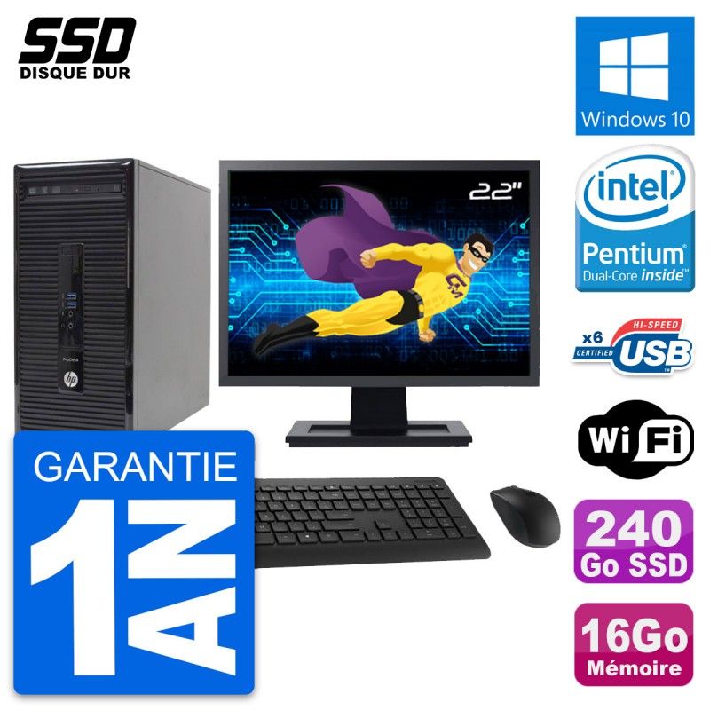 HP ProDesk 400 G2 MT Desktop PC - 22" Screen, Intel Pentium G3220, 16GB RAM, 240GB SSD, Windows 10, Wifi