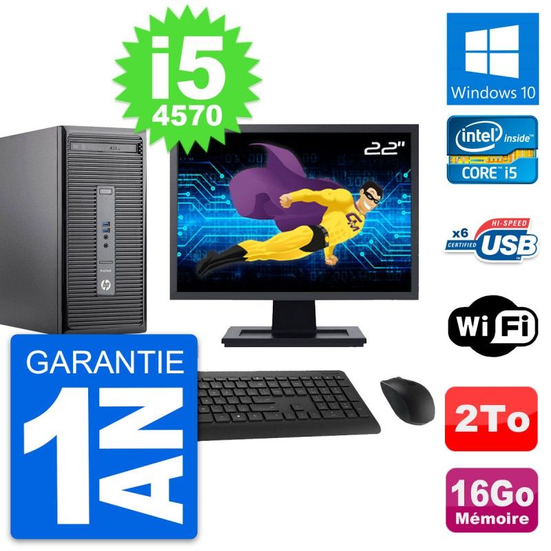 HP ProDesk 400 G2 MT Desktop PC - 22" Screen, Intel i5-4570, 16GB RAM, 2TB Storage, Windows 10