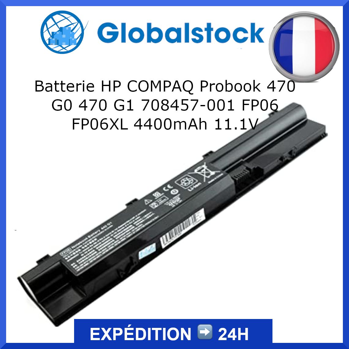 Globalstock HP Compaq Probook Battery 4400mAh, 11.1V (708457-001, FP06, FP06XL)