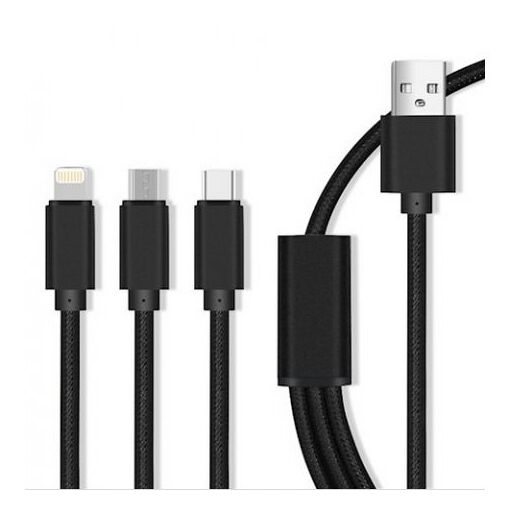 Câble Maxlife 3 en 1 (Micro USB + Type C + Lightning)