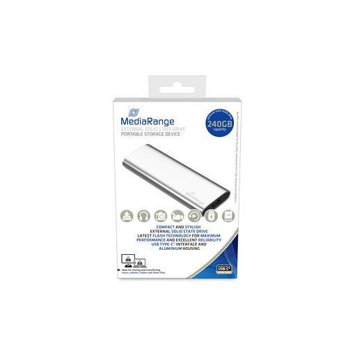 MediaRange MR1101 - 240GB SSD - Portable External M.2 Drive with USB-C Connectors (Silver)