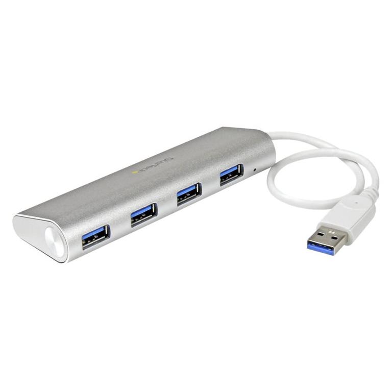StarTech.com 4-Port USB 3.0 Hub with Integrated Cable - Aluminum Metal Case - Silver