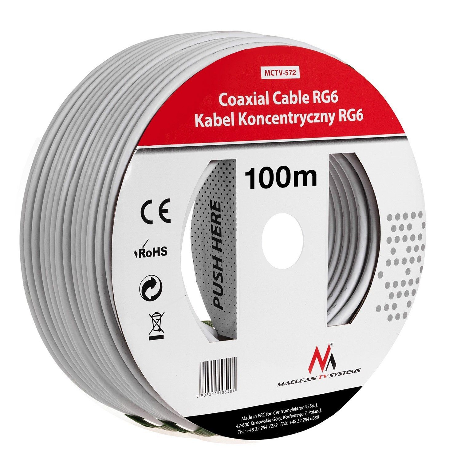 Maclean Energy Antenna Cable Reel 100m (White)