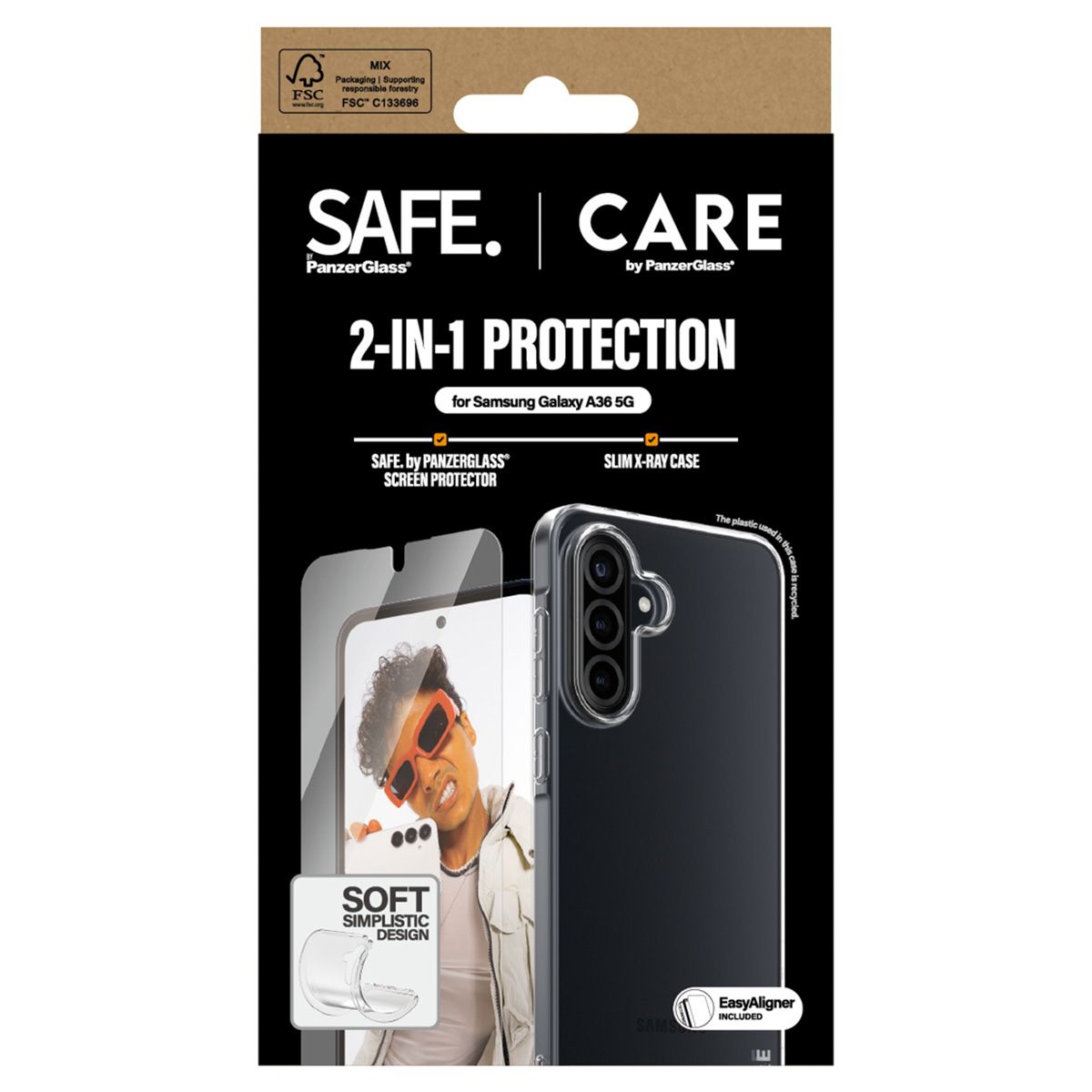 Coque de protection CARE par PanzerGlass Fashion XR + Écran ultra-large avec applicateur pour Samsung Galaxy A36 Transparent
