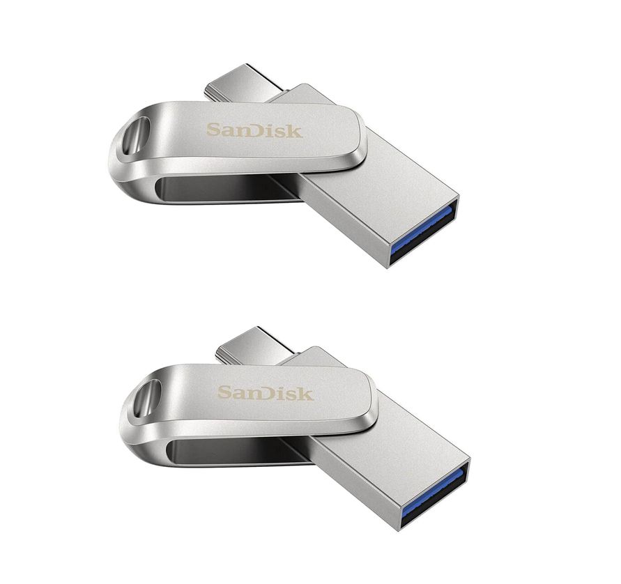 SanDisk Ultra Luxe 32GB Dual-Connect USB Drive (Type-C and Type-A) - Silver (Package of 2)