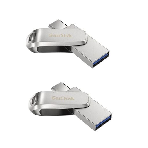 SanDisk Ultra Luxe 32GB Dual-Connect USB Drive (Type-C and Type-A) - Silver (Package of 2)