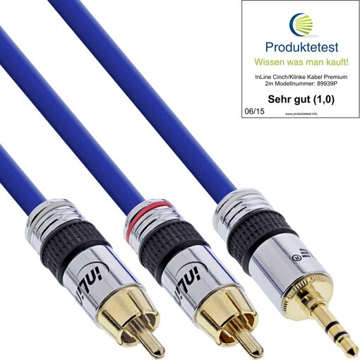 Câble audio InLine 2 mètres, 3,5 mm vers 2 x RCA mâle