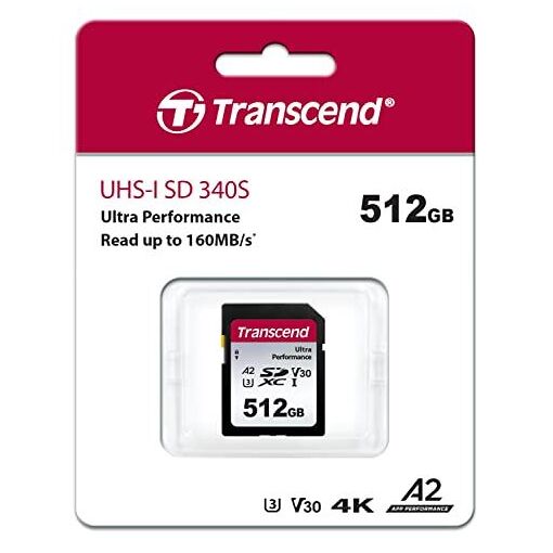 Transcend 340S - 512GB Flash Memory Card - A2 / V30 Video Class / UHS-I U3 - SDXC UHS-I