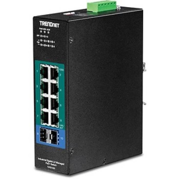 Trendnet 10-Port Industrial Gigabit L2 Managed PoE+ DIN-Rail Switch, 24-57V