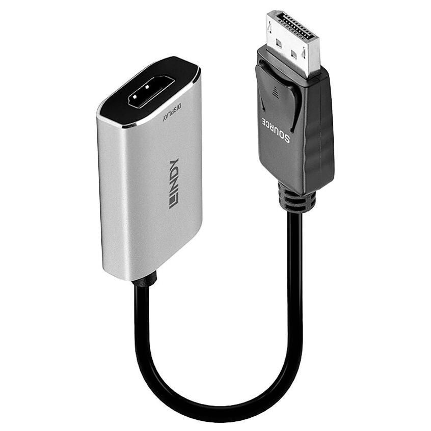Lindy Active Adapter - DisplayPort to HDMI Female - 11cm - Grey (Power Only) - Supports 4K120Hz & 8K60Hz