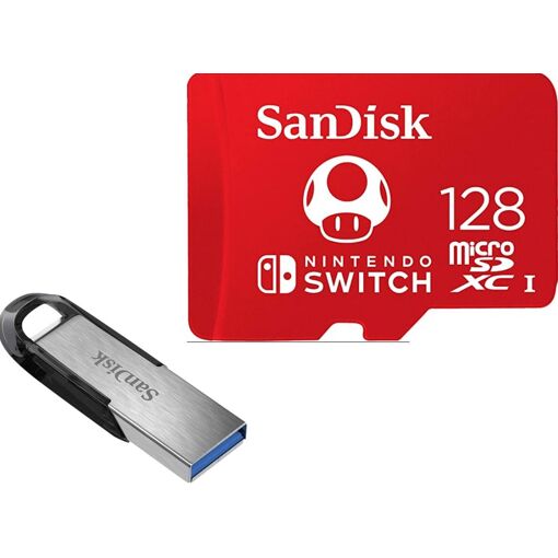 SanDisk 128GB UHS-I U3 microSDXC Memory Card for Nintendo Switch + USB 3.0 SanDisk Ultra Flair 128GB 150MB/s