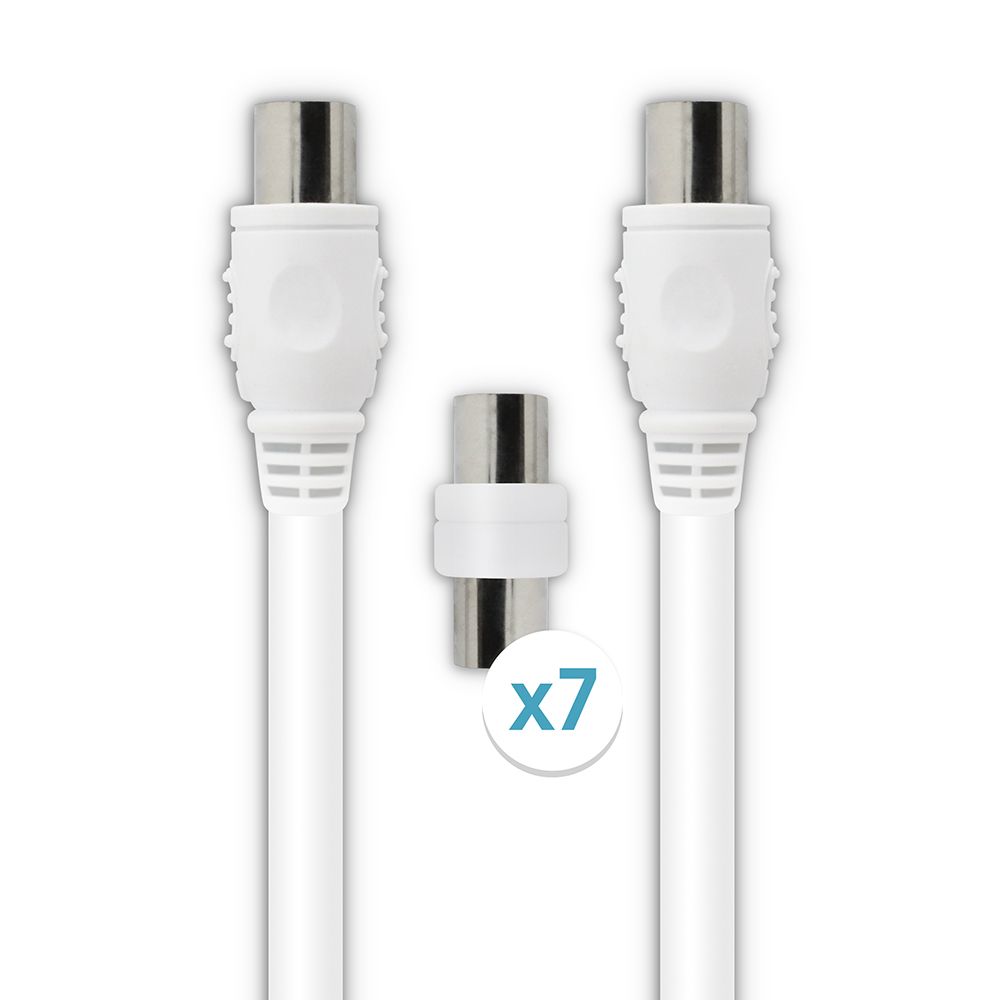 Metronic Coaxial TV Cable 9.52mm Male/Male + Universal Adapters 5m - White