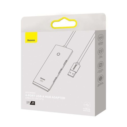 Adaptador Baseus Hub Lite USB 3.0 (4 puertos, 5 Gbps, Negro)
