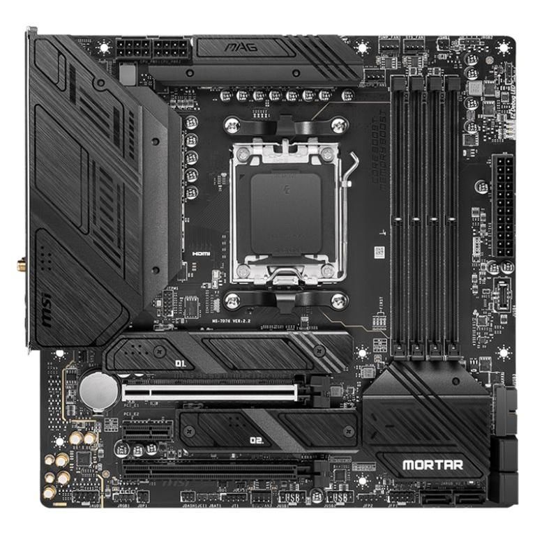 MSI MAG B650M MORTAR WIFI - Motherboard - Micro ATX - AM5 Socket - AMD B650 Chipset - USB 3.2 Gen 1, USB-C 3.2 Gen 2, USB 3.2 Gen 2, USB-C 3.2 Gen 2x2 - 2.5 Gigabit LAN, Wi-Fi 6E, Bluetooth