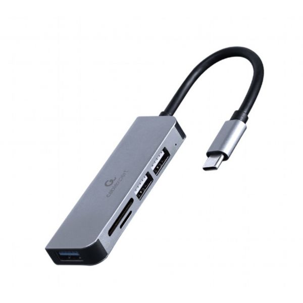 Gembird Type-C 3-Port USB 3.1 and USB 2.0 Hub with Memory Card Reader - Silver