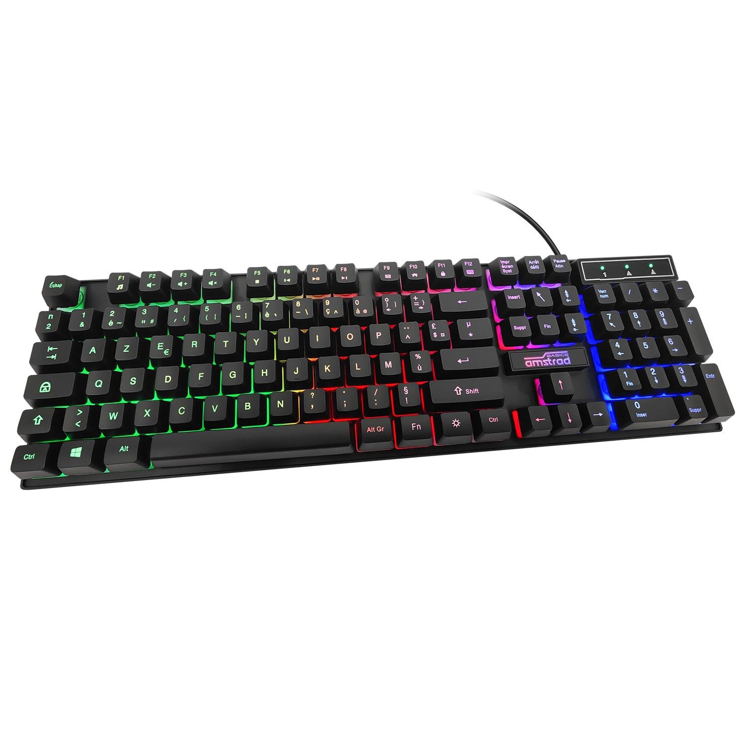 Amstrad Gaming Keyboard AMS KEY008, RGB Backlighting, 12 Media Shortcuts, AZERTY