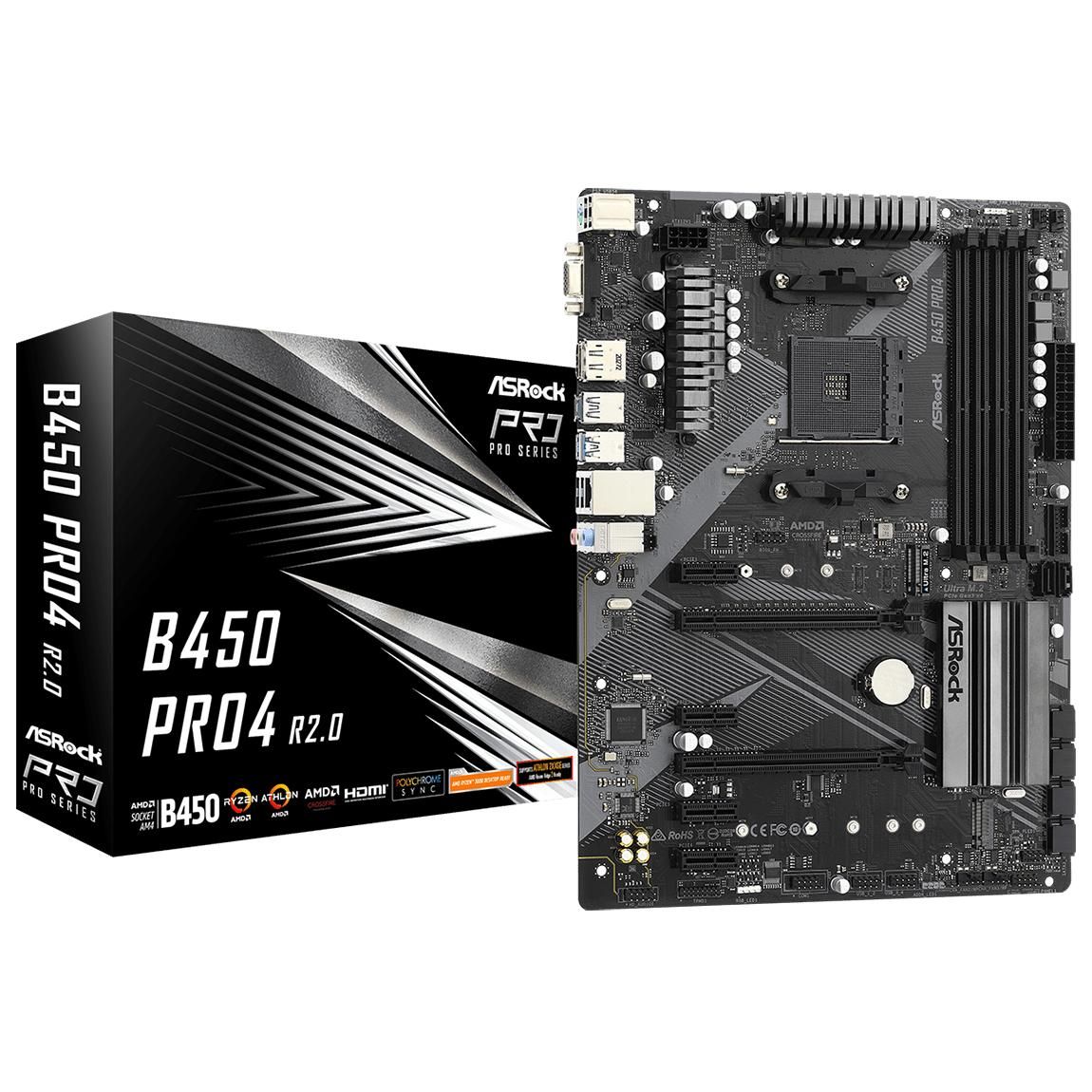 Asrock B450 Pro4 R2.0 AMD B450 Motherboard AM4 ATX