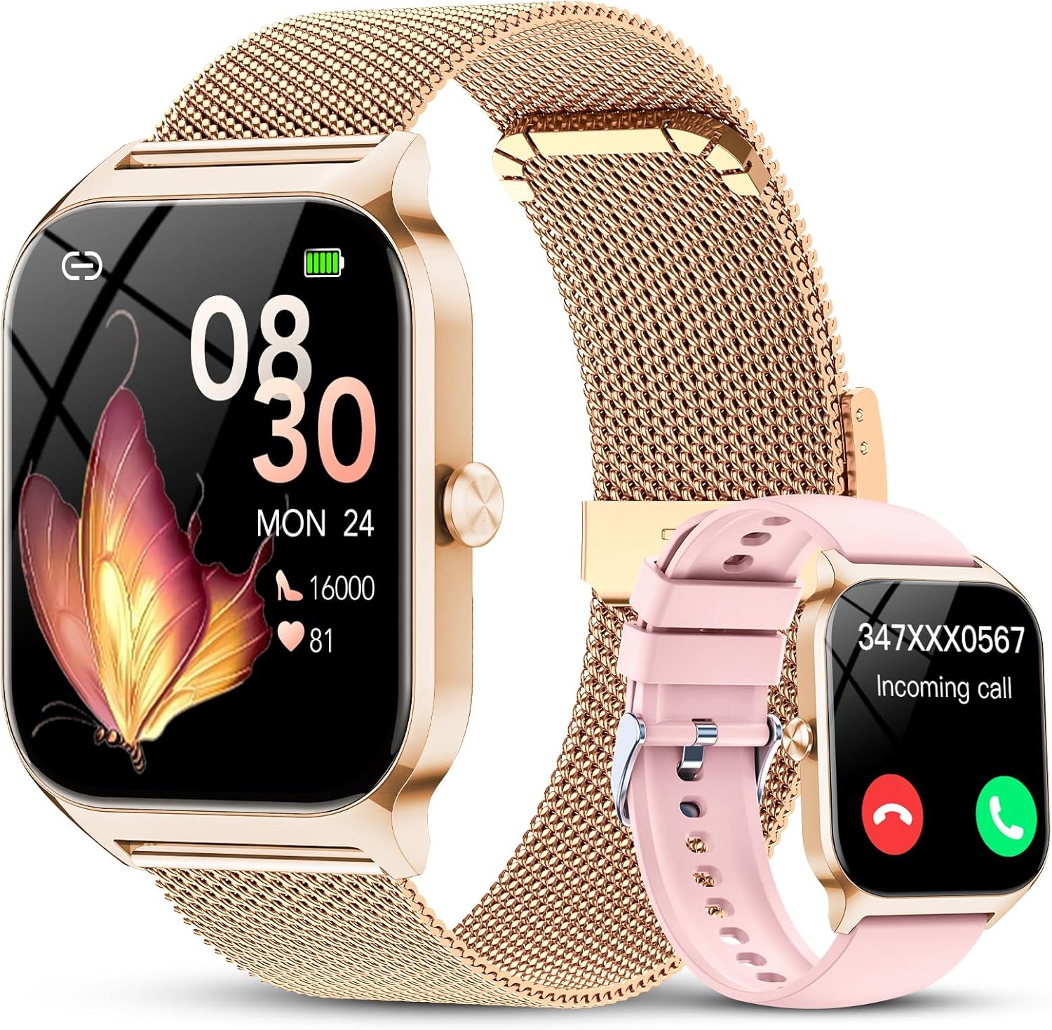 CASCHO Women's Smartwatch with Bluetooth Calls, 1.85" HD Smartwatch for Women with Heart Rate/Sleep Tracking, SpO2, Over 120 Sports Modes, IP68 Waterproof Fitness Tracker