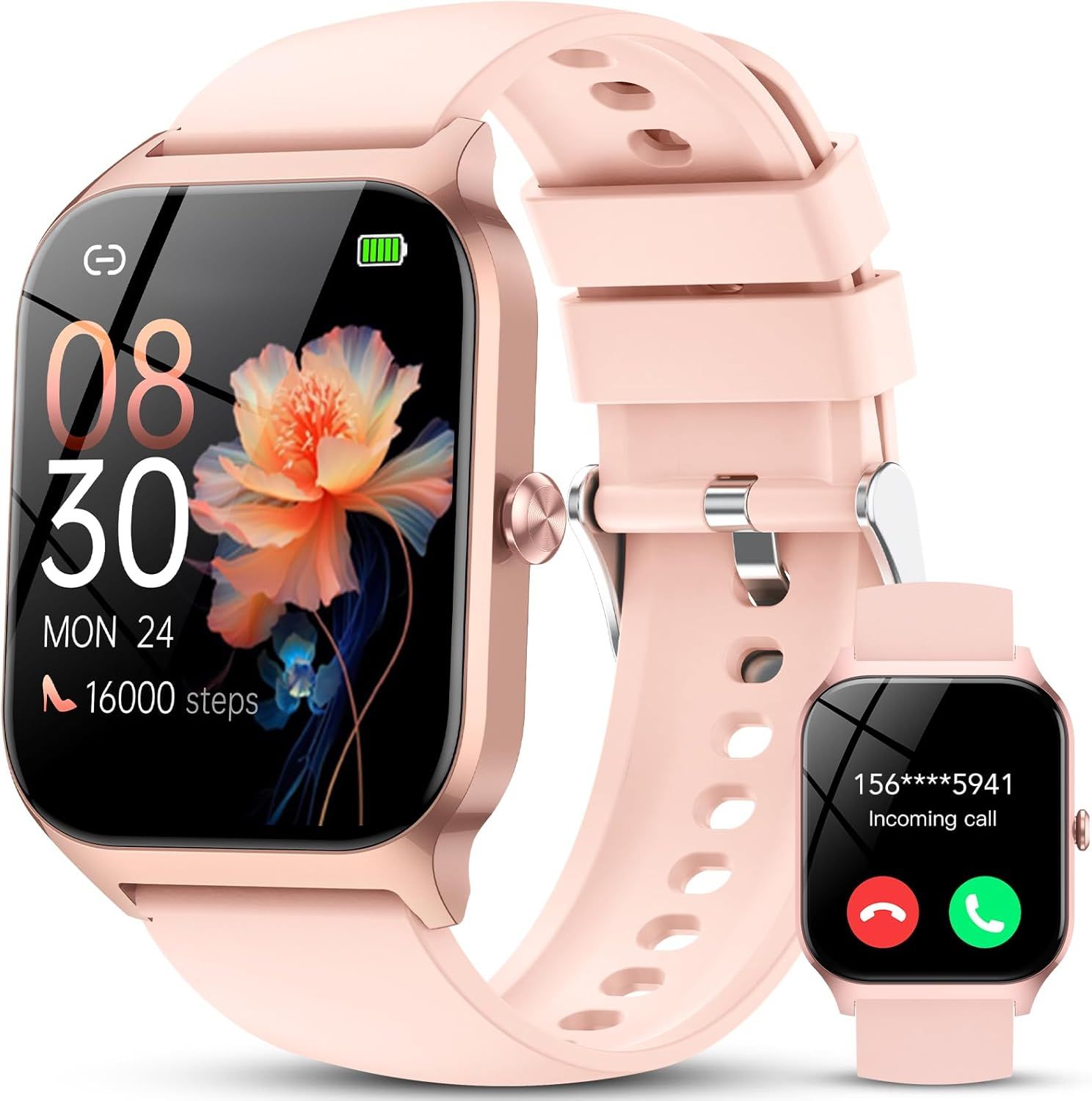 CASCHO Smartwatch, 1.85" HD Touchscreen, Customizable Faces, Bluetooth Calling, Waterproof IP68, Up to 30-Day Battery Life, iOS/Android - Rose Gold