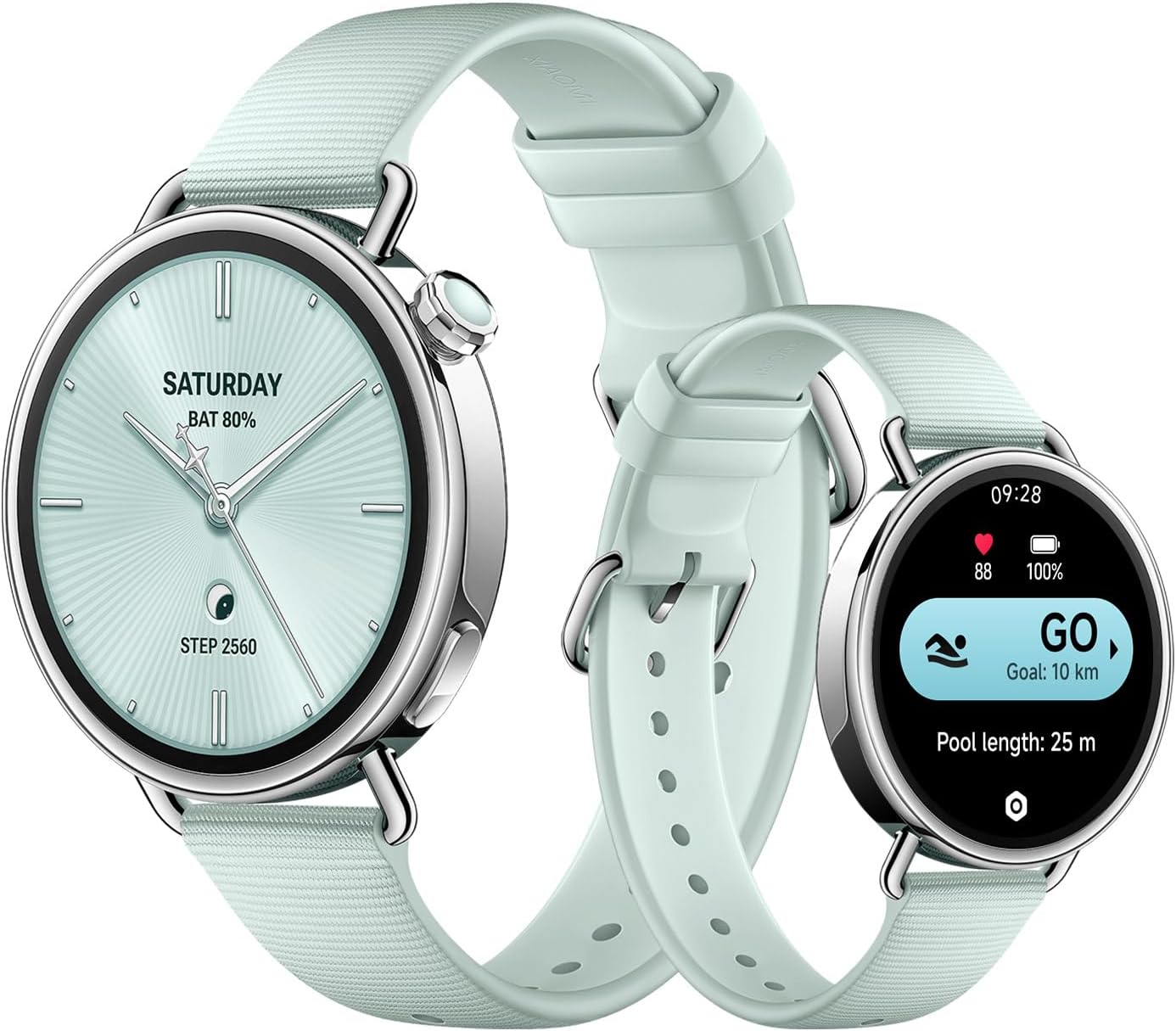 Xiaomi Ulteronixshop-Watch S4 41mm Smartwatch, 32g Ultra-Light Case, Menstrual Cycle Prediction, Health Control in One Gesture, HyperOS 3, Fluoro Rubber Bracelet (Mint)