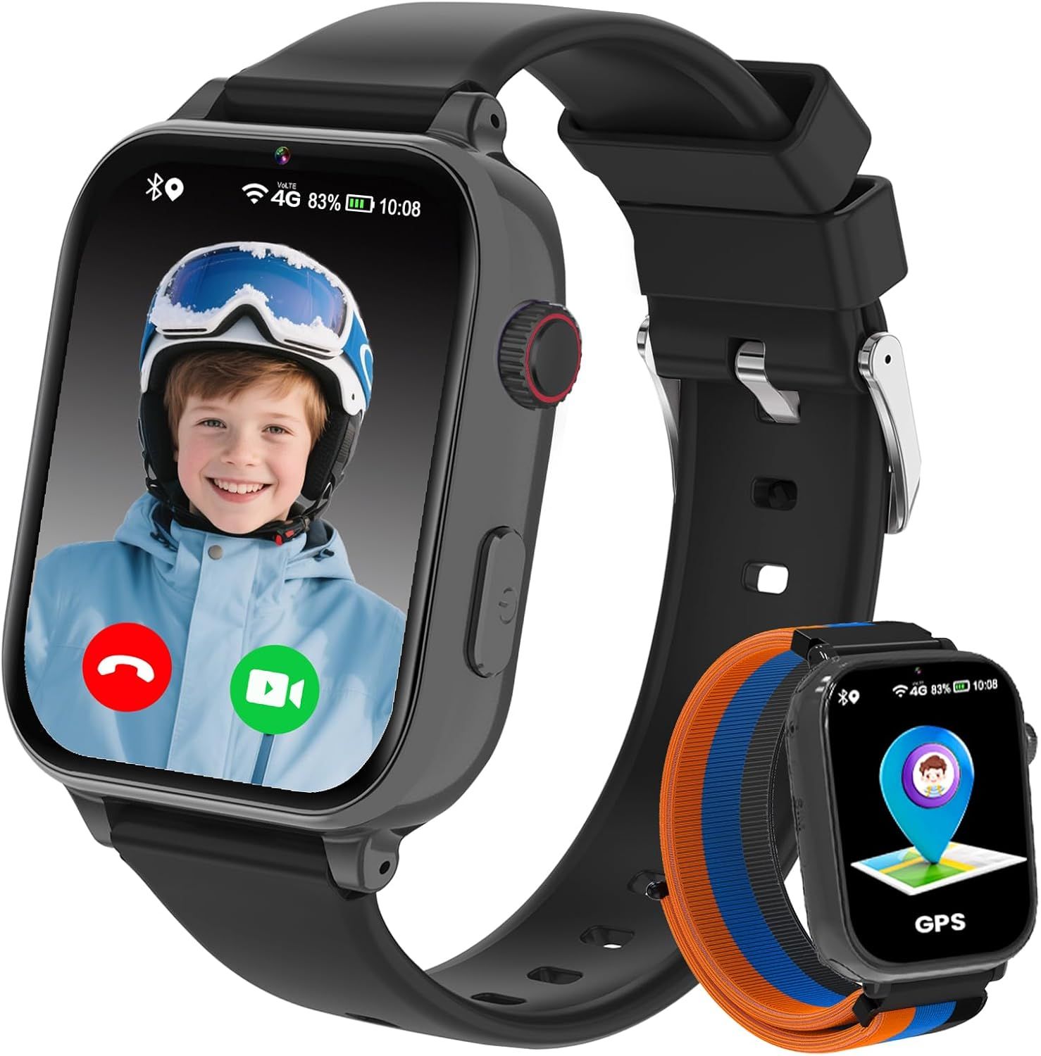 PTHTECHUS Children's GPS Smartwatch 4G - Kids Phone Watch with SOS, Chat, Video Call, WiFi, Class Mode, Alarm, Camera, Games