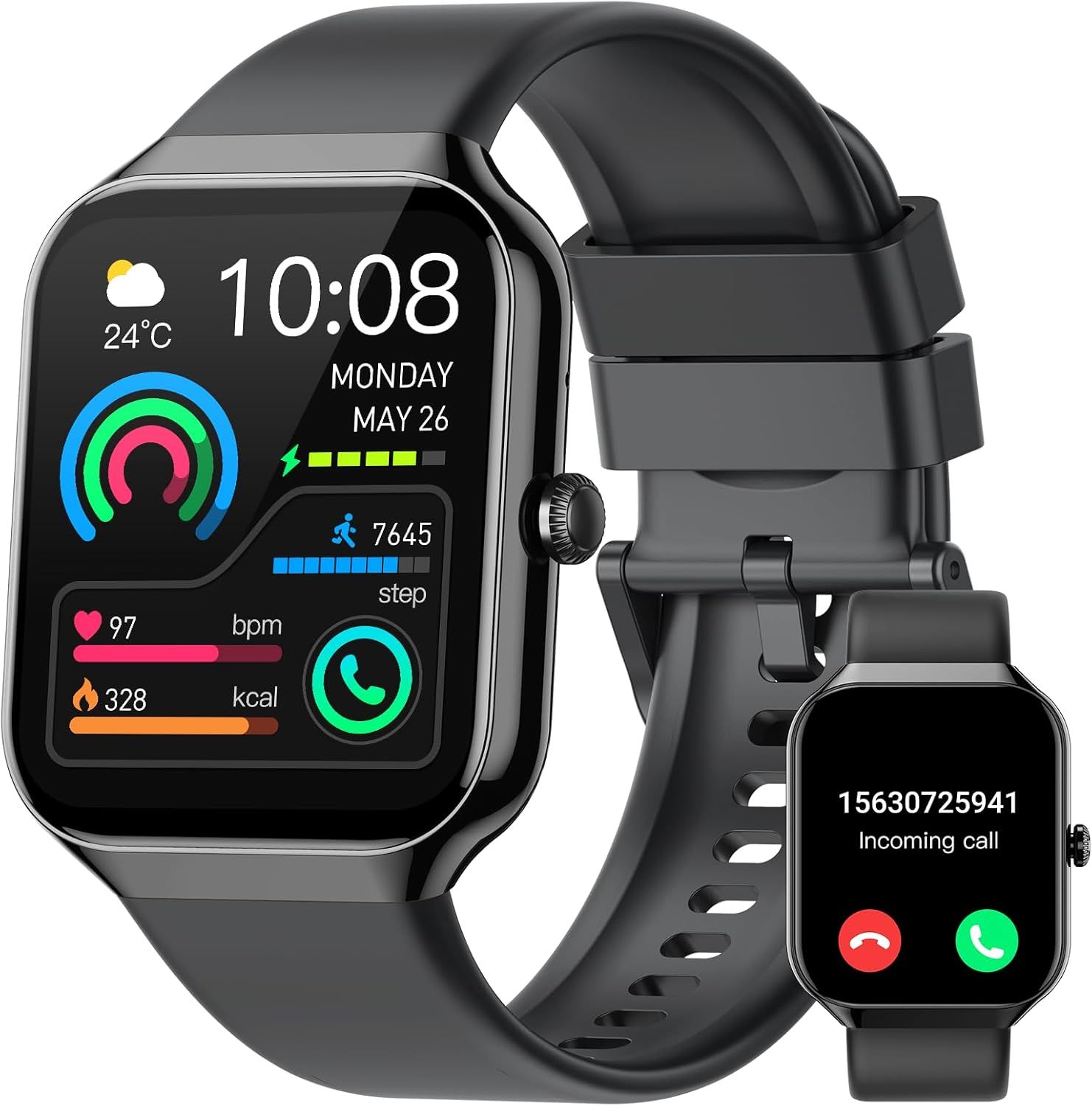 Ulteronixshop Men's and Women's Smartwatch, 1.96" HD Touchscreen Monitor Sleep Frequency Heart Rate Podometer, 250+ Sport Modes Bluetooth Call Waterproof IP68 Fitness Watch